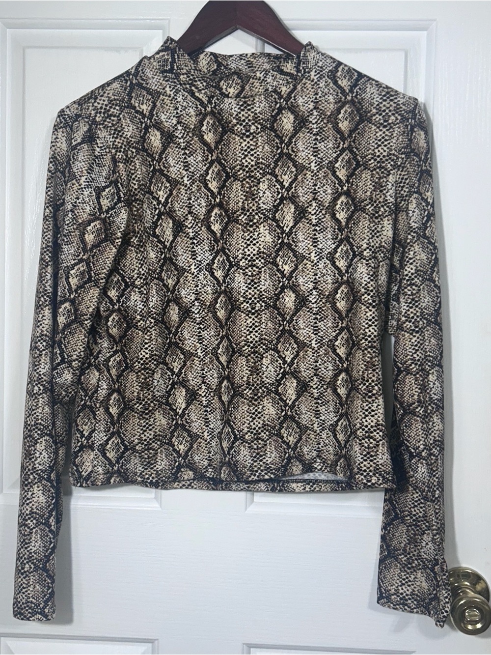 Olivia Rae Snake Print Mock Neck Top XL Viper Chic Long Sleeve Stretch Shirt